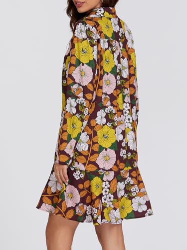 Image of Women's Retro Floral Callahan Shirt Dress Casual Button Down Loose Fit Beach Mini Dresses