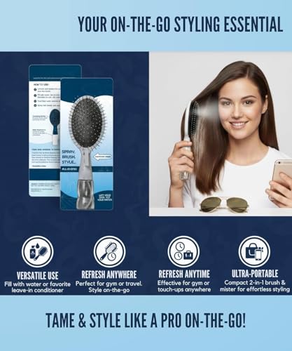 Image of Anti-Frizz Spray Hair Brush with Built-in Water Mister, Refillable Detangling Brush for Quick Styling, Smooth Hair Finishing, and Convenient Travel Use