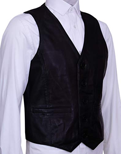 Men's Classic Smart Black Leather Waistcoat2