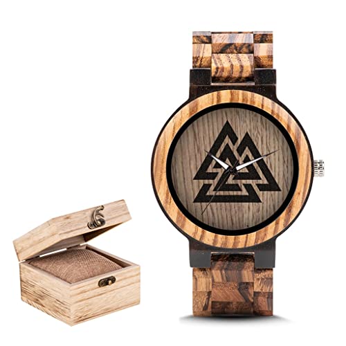 Montre en bois Viking homme avec cadran runes nordiques et mouvement quartz