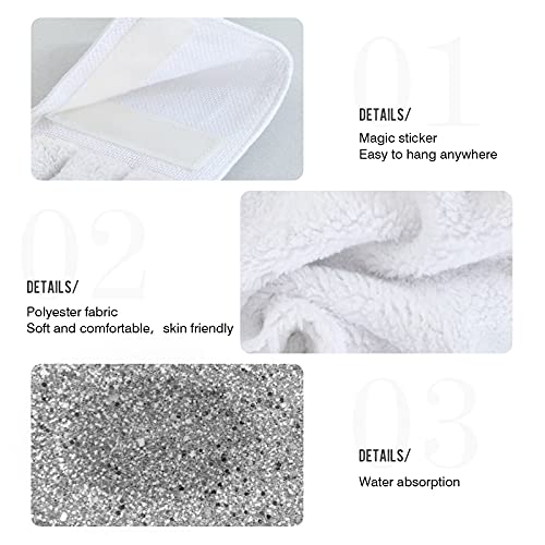 Poeticcity Glitter Silver Grey Texture 2 Pcs Hanging Kitchen Hand Towels, Hanging Tie Towels With Hook & Loop Dishcloths Sets, Decorative Absorbent Tea Bar Bath Hand Towel, Grey,Silver #TOP4
