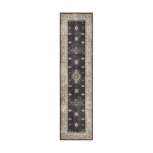 Ruggable Verena Runner Rug - Perfect Vintage Washable Rug For Entryway Hallway Kitchen - Pet & Child Friendly - Stain & Water Resistant - Dark Wood 2.5'X10' (Standard Pad) #TOP1