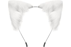 White Faux Fur Cat Ear Headband for Halloween and Cosplay
