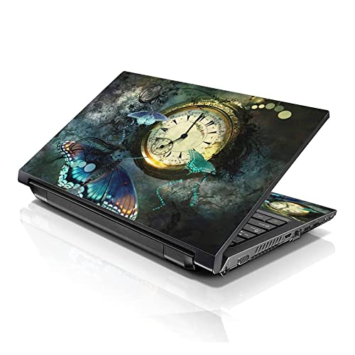 Image of LSS 15 15.6 inch Laptop Notebook Skin Sticker Cover Art Decal Fits 13.3 inch 14 inch 15.6 inch 16 inch HP Dell Lenovo Apple Asus Acer Compaq (Free 2 Wrist Pad Included) Clock Butterfly