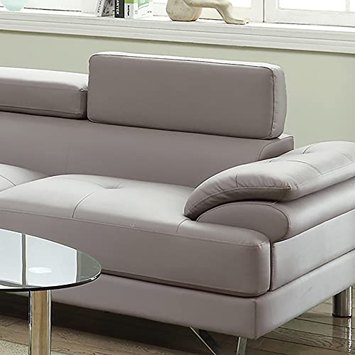 Poundex Bobkona Isidro Faux Leather sectional, Light Grey