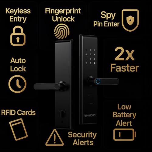 Image of Elara Echo Lite Basic Smart Door Lock - 6-in-1 Access: Fingerprint, Card, PIN, Keys & Non-WiFi, Black (2-Year Warranty)