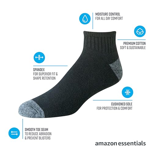 Amazon Essentials Men's Cotton Ankle Socks, Comfortable, Moisture Wicking, Cushioned, 10 Pairs2