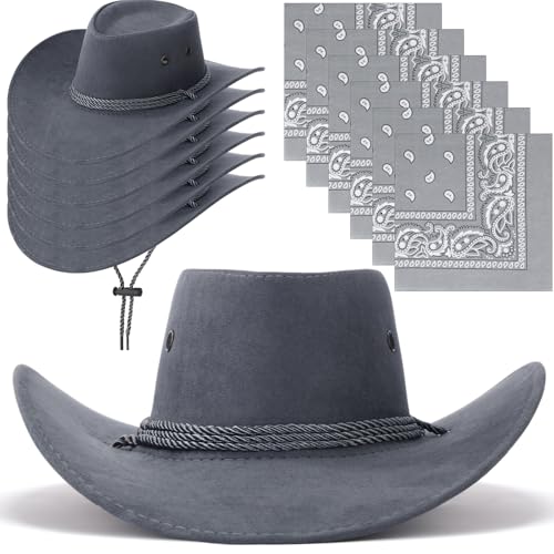 Image of Zhanmai 12 Pcs Cowboy Hat and Bandana Cowboy Cowgirl Hats Bulk Western Party Costume Halloween Accessory
