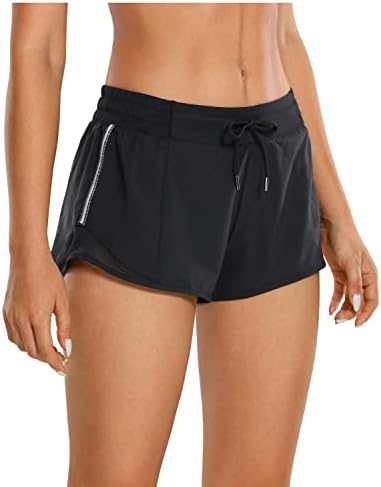 CRZ YOGA Women's Mid-Waist Workout Running Shorts Mesh Liner - 2.5" Quick Dry Drawstring Sport Gym Athletic Shorts Pocket Black Medium