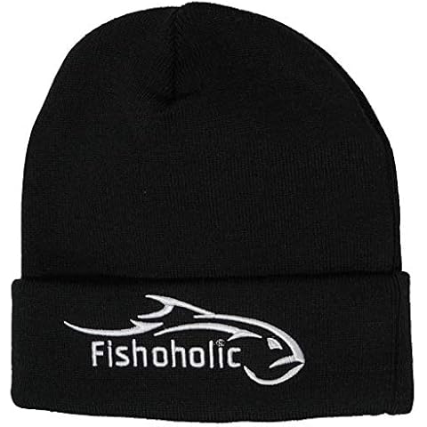 Fishoholic Fishing Beanie - Watch Skull Cap - Stocking Hat - Embroidered Logo - Fishaholic Great Gift for Men Father Black Cover