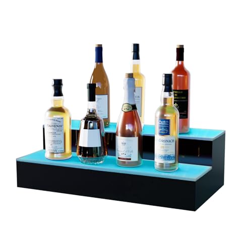 VONCI LED Lighted Liquor Bottle Display Shelf,16-Inch 2-Step Bar Bottle Display Shelf Bar Shelves for Liquor Bottles Liquor Shelf with Remote and App Control for Home Commercial Bar Party Accessories