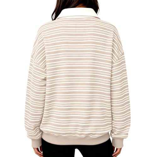 Striped Long Sleeve Polo Shirts for Women Trendy Dressy Casual Tunic Tops | Loose Fit, Office, Lightweight, Workout, Business, Holiday, Vacation, Work Blouses, Travel Outfits, Fashion Clothing 2026 - image 3