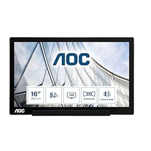 AOC i1601Fwux – 16 inch FHD USB-C Powered Portable Monitor, Smart Cover, Auto Pivot, Low Blue-modus, USB-C (DP Alt-modus…