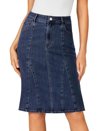 LYANER Women's High Waisted Denim Skirt Navy Blue Large