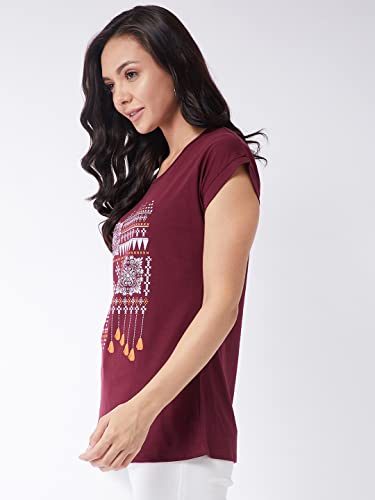 Image of Modeve Women Printed Cotton Blend Half Sleeve Round Neck T-Shirt for Summer