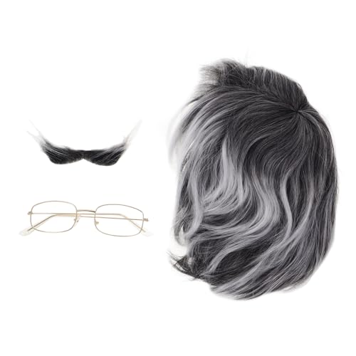 Healeved Grandpa Halloween Costumes Old Man Cosplay Kit Wig Glasses Beard for Adults Boys for Parties Performances