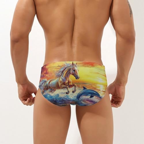 Horse Dolphin Sunset Mens Swim Briefs Sexy Bikini Swimwear Bathing Suits Trunks2