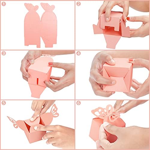Kurtzy 50 Pack Baby Pink Party Treat Favour Gift Boxes with Butterflies - 6 x 5.5cm / 2.36 x 2.17 inches - Pastel Loot Goodie Gable Bags - Kids Birthdays, Food, Baby Shower & Weddings