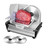 Affettatrice Elettrica da Casa, Due Lame da 19 cm, 200W Affettatrice Professionale con Piedini Antiscivolo e Interruttore ON/OFF, Spessore Preciso 0-15 mm per Affettare Cibi, Carne, Pane(Argento)