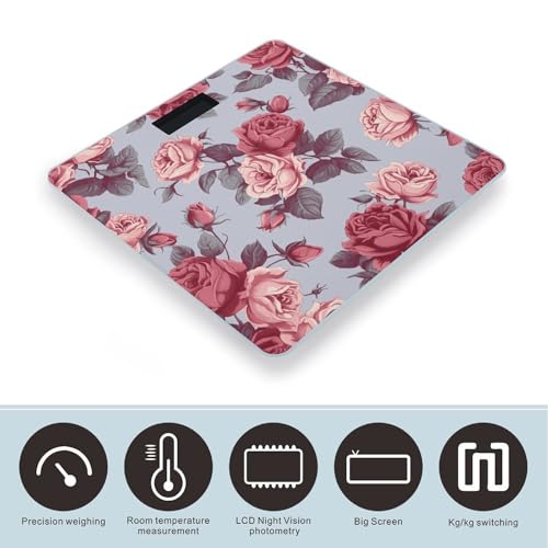 Báscula digital de baño floral Red Roses con pantalla grande miniatura 3