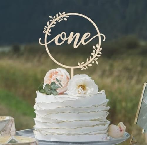 Wooden One Cake Topper Happy Birthday New Borth Age Cake Decoration Anniversary
