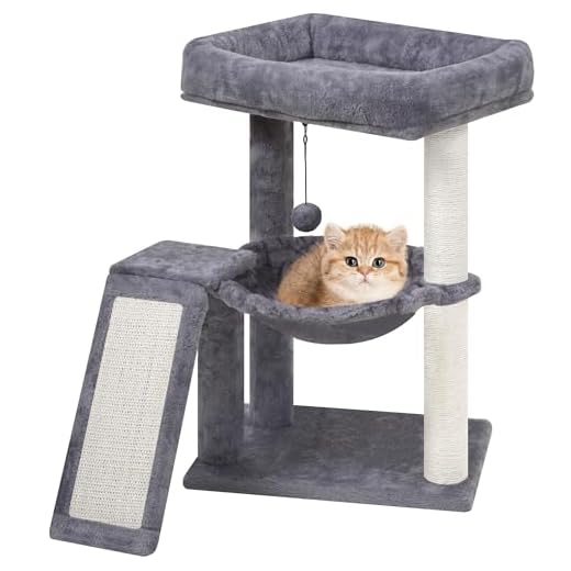 YOUPET Cat Tree with Cat Scratching Post for Indoor Cats, Cat Tower with Scratching Board and Playful Toy Balls, Cat Tree Tower with Cozy Hammock,Grey