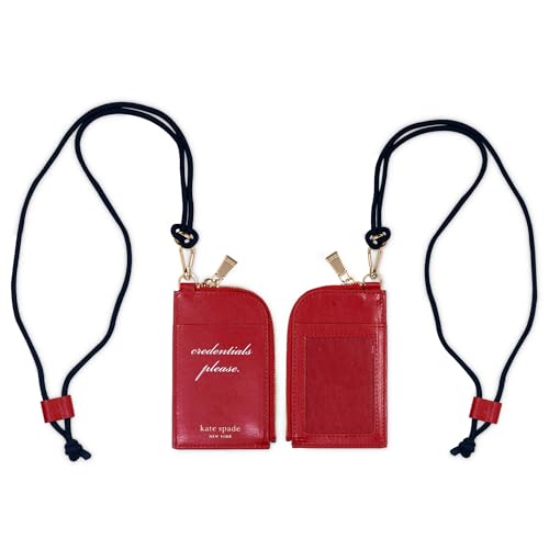 kate spade new york Porta-crachá de identificação com cordão, carteira fina de couro vegano com zíper, capa com etiqueta de nome para trabalho, escola ou viagem (redenciais, por favor)