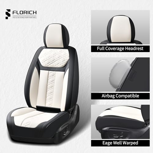 Image of FLORICH Seat Covers, Front Seat Covers 2 PCs, Automotive Seat Cover for Cars, Luxury Leather Universal Seat Cover Accessories Fit for Most Cars SUV Truck Sedans(White)