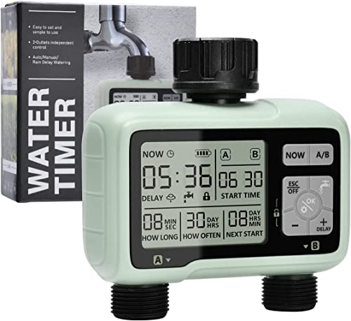 Image of Pinolex Sprinkler Digital Water Timer 2 Zone for Garden Farming Plants Hose Faucet Outlet Programmable Home Irrigation Taps System Controller with Child Lock Mode Auto & Manual Off Rain Delay