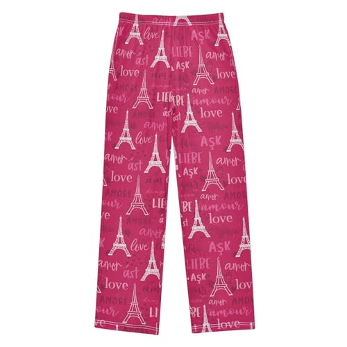 Eiffel Tower Love Heart Boys Long Pants Soft Trousers Elastic Waist Kids Lounge Bottoms with Pockets S-XL