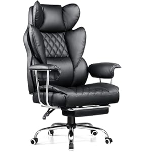 COMHOMA Big and Tall Office Chair, High Back Leather Gaming Chair with Footrest, Executive Ergonomic Office Chair with Pocket Spring Lumbar Support and with Outward Fixed Soft Armrests