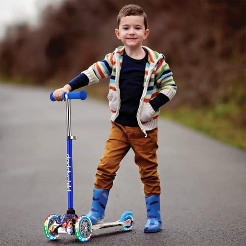 Image of 3-Wheel Kick Scooter for Kids Ages 3-8 Lean-to-Steer Toddler Scooter with Extra Wide Light Up Wheels, 4 Adjustable Heights, Foldable Scooters for Boys & Girls, Max Weight 110lbs (Yellow)