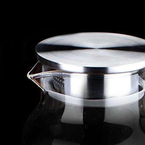 Cupwind 55 oz Glass Pitcher with Stainless Steel Lid, Hot/ Cold Water Carafe with Handle, Juice and Ice Tea Pitcher