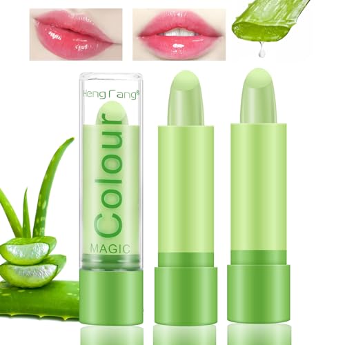 Desing Wish 2 Piezas Pintalabios Magico Labial Cambia Color PH Labiales Aloe Vera Barra de Labios Permanente Bálsamo Labial Hidratante Lip Tint Gloss Brillo Labios Lapiz Kit Maquillaje Mujeres Regalo