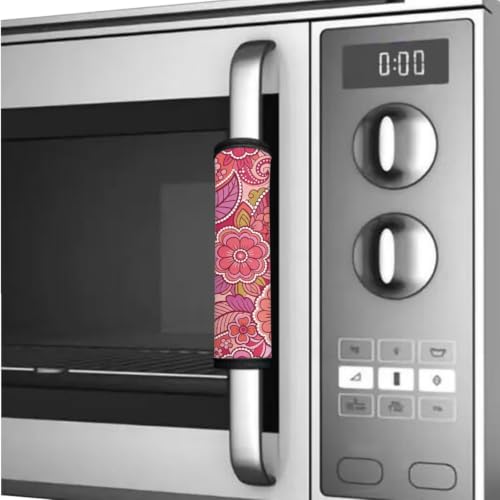 Image of Refrigerator Door Handle Covers Set of 6 Kitchen Electrical Appliance Decor Handles Keep Clean Anti-Slip Fridge Accessories Home Decor, Paisley Flower Pink