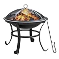 Panovue 22 in Firepit for Outside Outdoor Small Fire Pit,Durable Firepit with Mesh Lid,Log Grate,and Fire Poker,Fire Pit for Outside Backyard.Deck.Camping and Picnic