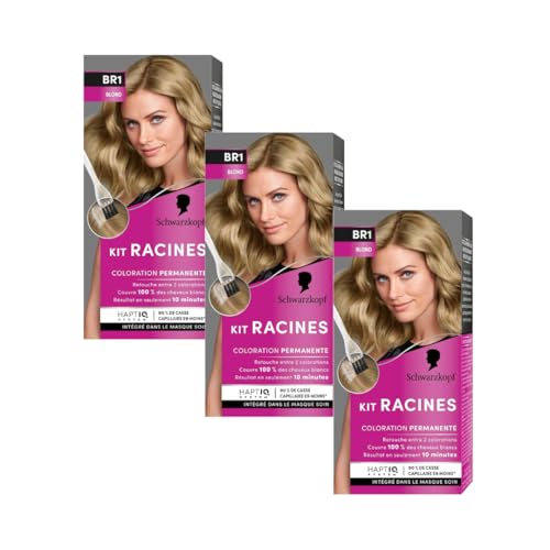Schwarzkopf - Lot de 3 Kit Racines - Coloration Racines Cheveux Permanente - Enrichie d’une huile nourrissante - Couverture Cheveux Blancs - Retouche entre 2 Colorations - Blond BR1