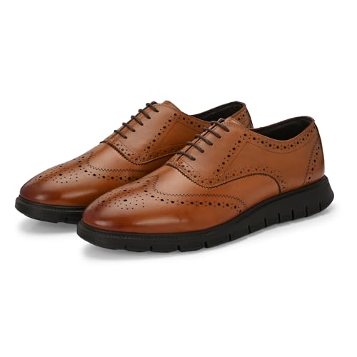 Image of Legwork Informal Brogue 2.0 - Italian Leather Hybrid Dress Shoes with XL Extralight Outsole | Ultra-Lightweight & Comfortable Oxford Wingtip | All-Black Elegance