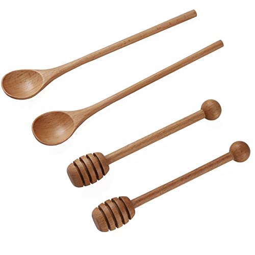 Image of 2pcs 6inch Honey Dipper Stick,2pcs 7.87inch Long Handle Coffee Stirring Spoons,Beech Wooden Honey Jar Spoons Stirrer,Dessert Iced Tea Cocktail Mixing Spoons for Home Kitchen,Wedding Party Favors