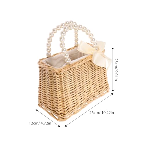 Bolso Tote de Playa de Paja con Perlas para Mujer miniatura 5