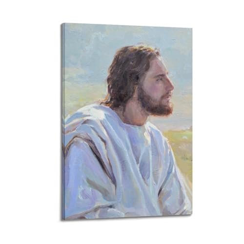 Poster chrétien de profil déco murale chambre toile avec cadre 30x45