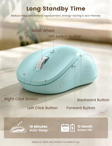 Image of WisFox 2.4G Wireless Mouse for Laptop, Ergonomic Computer Mouse with USB Receiver and Type-C Adapter, 3 Adjustable Levels DPI, 6 Button Cordless Wireless Mice (Baby Blue)