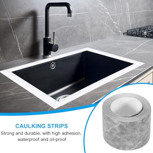Image of PATIKIL Caulk Tape 1.5 inch x 5 Ft, Self Adhesive Sealing Tape Waterproof Toilet Tub Caulk Sealant Strip Sealing Trim for Kitchen Bathroom Toilet Bathtub Sink Countertop, Dark Grey
