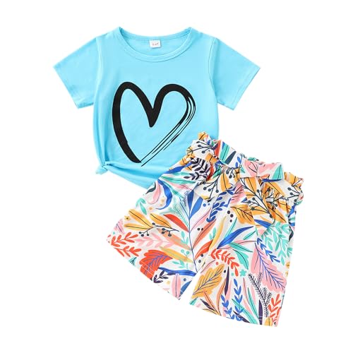 Image of KIDLAGA Toddler Kid Girl Outfits Clothes Floral Short Sleeve T-Shirt Top + Waist Pocketed Summer Short Sets 4-7T Girl Clothes