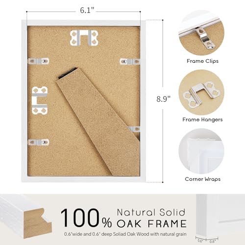 6x8 Oak Wood Picture Frame - Minimalist 6x8 Picture Frame, 6"x8" Frame Wood, Natural Solid Wooden Picture Frames for Wall Art Photo and Prints(3 Pack, White)