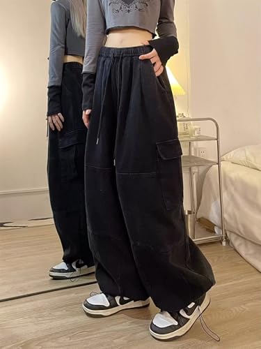 Cargo Pants for Women Baggy Heavyweight Pant High Waisted Wide Leg Drawstring Trousers Y2K Streetwear with Pockets3