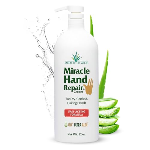 Miracle Hand Repair Cream for Dry Cracked Hands 32 oz Best Healing Hand Cream with 60% Aloe Vera - Non-Greasy Moisturizer for Working Hands - Fast Absorbing Lotion for Extremely Dry Skin