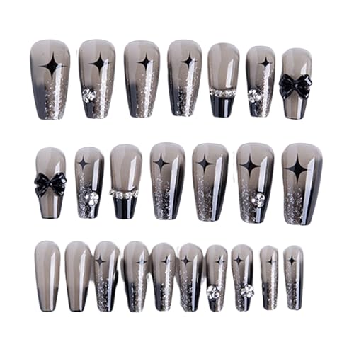 GEHNEY joy of jewels NA3 Artificial Long Nails Designer Fake Nail Extensions, Finished Women’s Nail Art Stickers, Fashionable, Decorative, Reusable Opaque Nails – The Perfect Wedding Gift (Black)