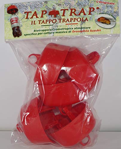 Zambonin - Tapón trampa rojo para usar con las botellas de plástico específicas para la captura masiva de Drosophila Suzukii. Paquete de 5 tapones