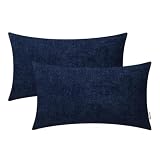 BRAWARM Throw Pillow Covers 12x20 Inches - Navy Blue Chenille Lumbar Pillow Covers Pack of 2, Solid Dyed Soft Chenille Pillow Cases for Couch Sofa Bed Home Decoration